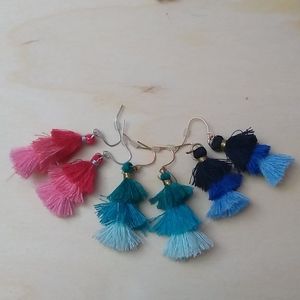 New Earring Bundle Yarn Handmade Cute Pink Blue